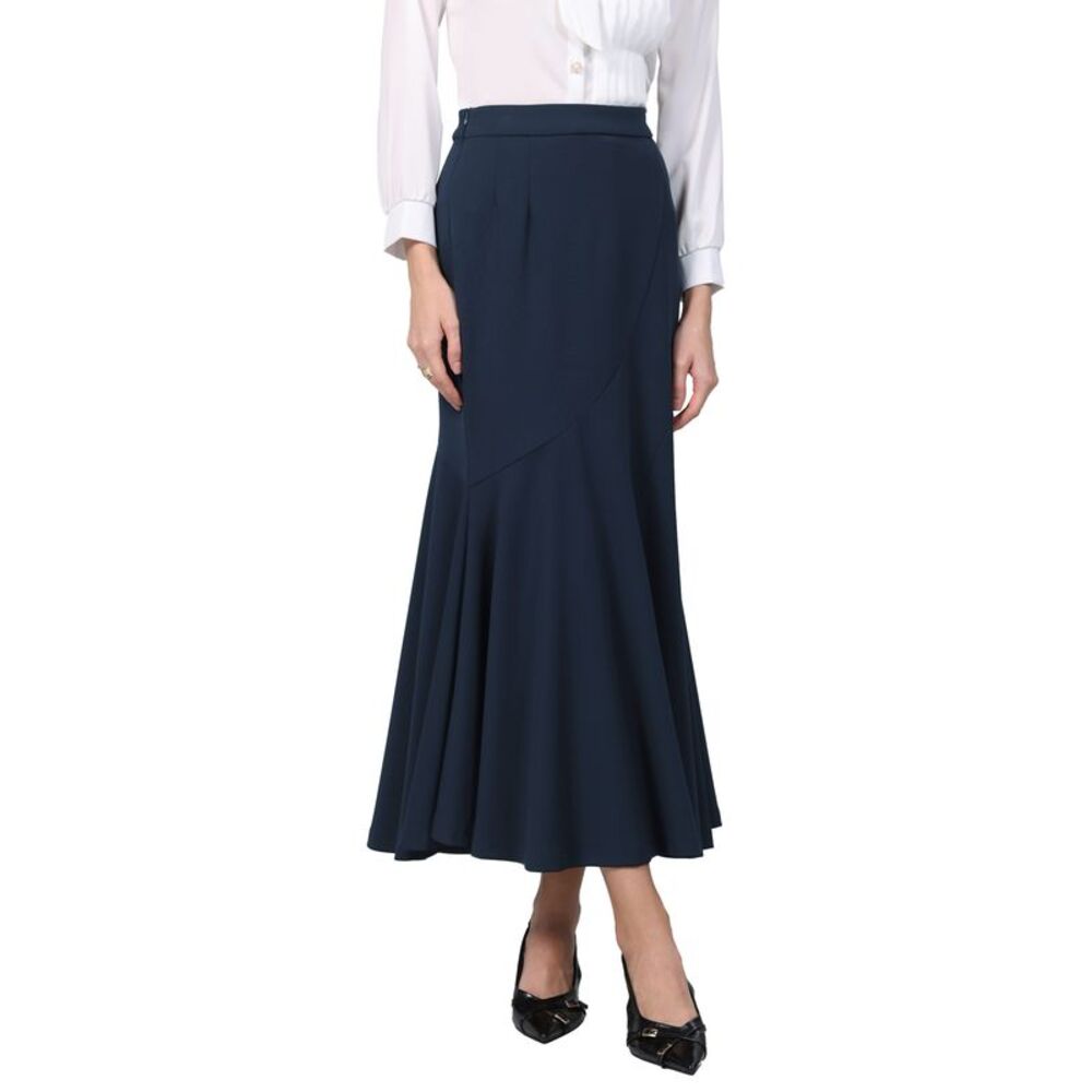 Women High Waist Office Work Fishtail Mermaid Long Skirt Navy Blue